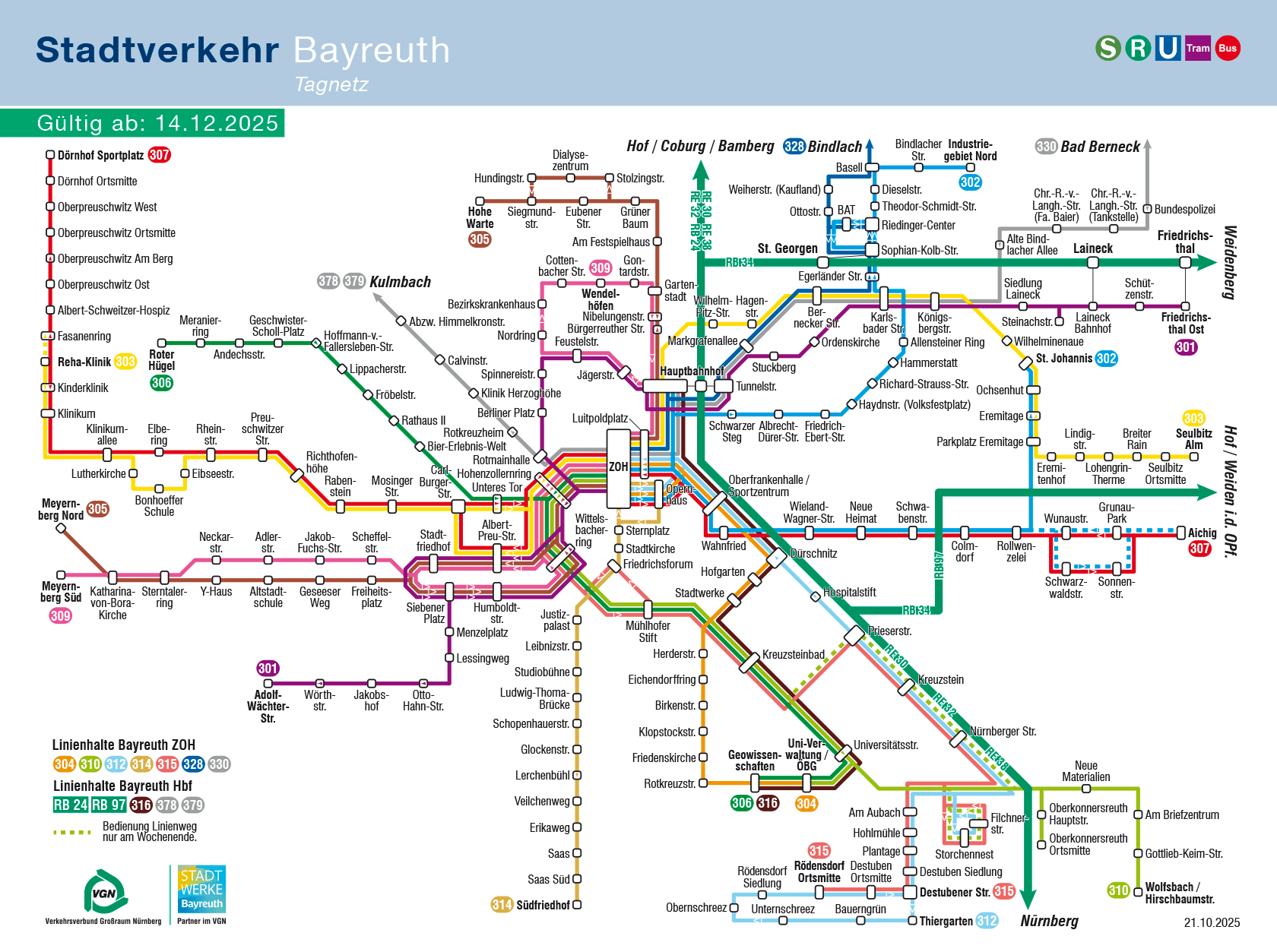 Grafik des Bayreuther Linienplanes für den Tagverkehr.